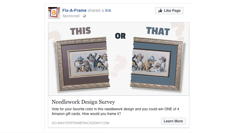 A Facebook advertisement example that leads to content